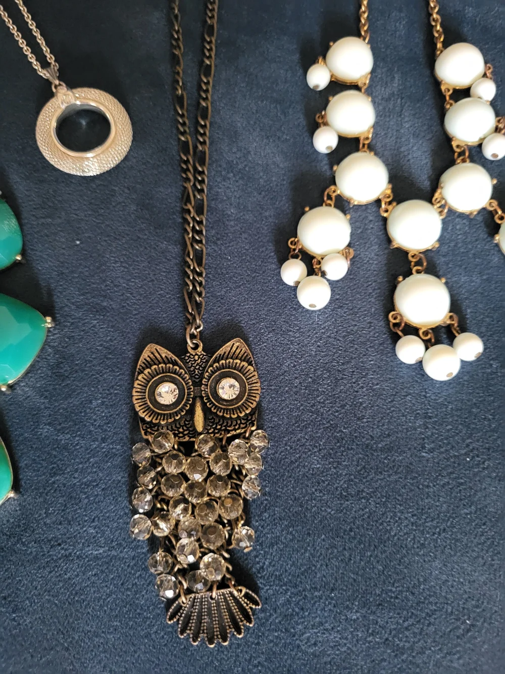 Women’s Mixed Necklace Set – Green, Gold, White, Pink Accents